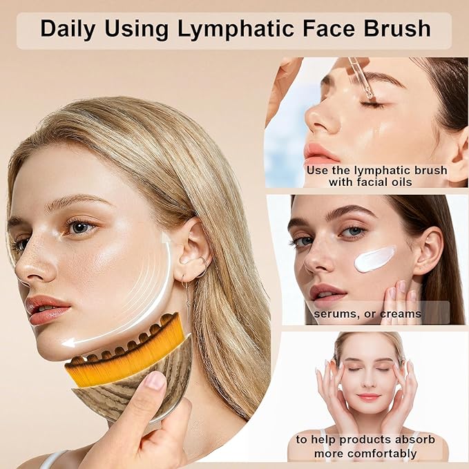 Lymphatic Contour Face Brush for Sculpting, Lymphatic Face Brush for Drainage, Lymphatic Brush for Eliminate Double Chin and Reduce Puffiness, Women Skin Lymphatic and Gua Sha Brush