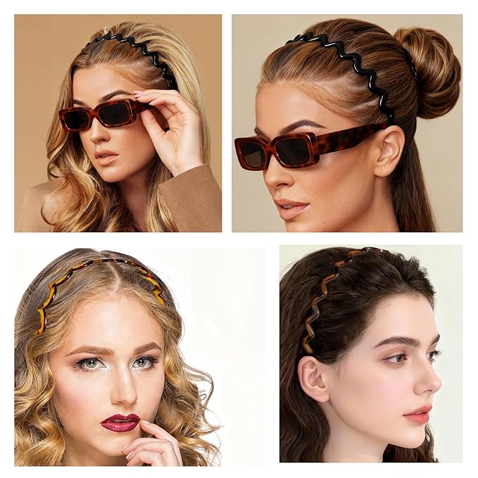 2026 Zigzag Headbands for Women, 2-Pack U-Shaped Hair Comb Headbands, Non-Slip Slick-Back Hair Accessories, Black & Tortoise Recycled Plastic, Teeth Hairband for Everyday Styling & Workout