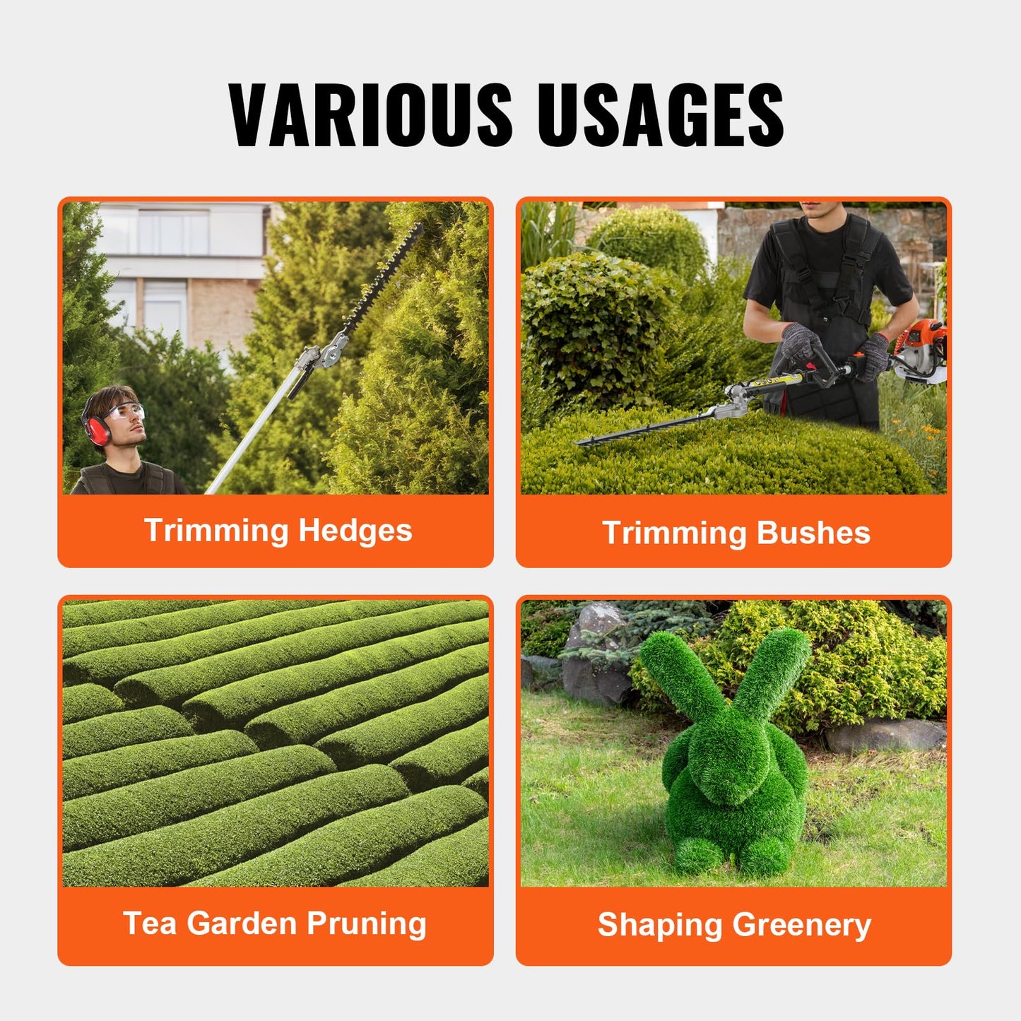 VEVOR Gas Hedge Trimmer 2 Cycle with Extension Pole, 15.7-inch 26cc Gas Powered Pole Hedge Trimmer with Dual Sided Dual Action Blade, Great for Trimming Shrubs, Bushes, w/EPA, CE and EMC Certification