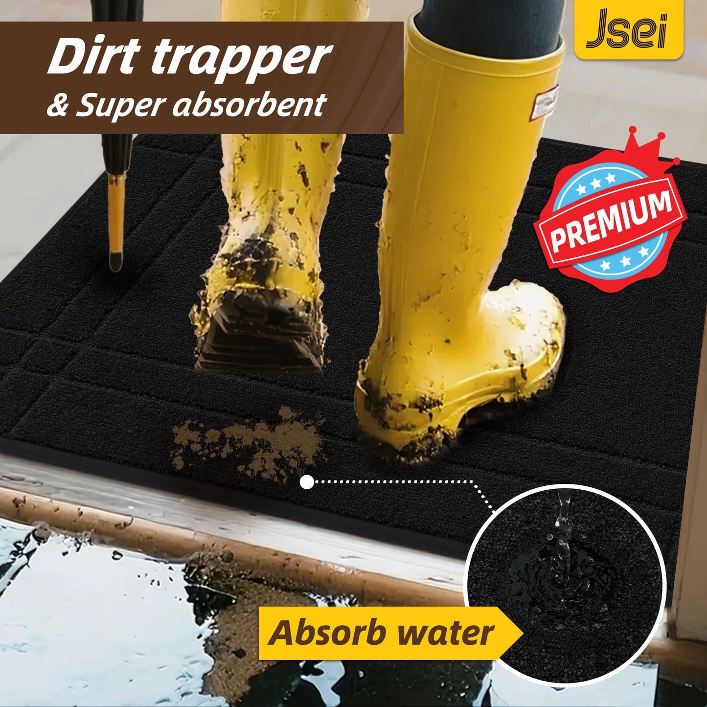 JSEI Entryway Rugs Doormat 36"x60", Non-Slip Dirt Trapper Door Mats Indoor, Washable Absorbent and Stain Resist Welcome Floor Mat for Front Door, Dog Door Mat, Dirty Wet Shoes & Paws, Black