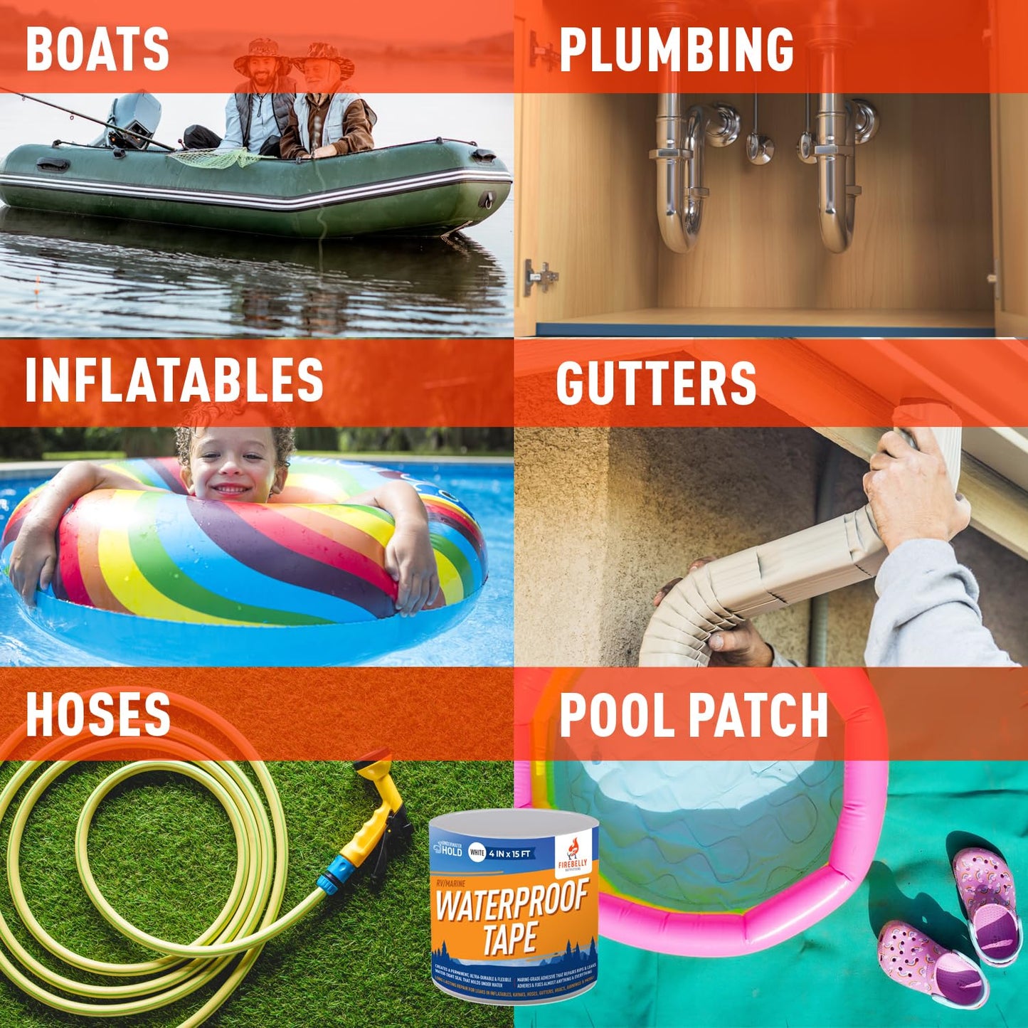 Firebelly Outfitters Heavy Duty Waterproof Tape for Leaks – All-Weather Sealant for Outdoor & Indoor Repairs – Marine Grade, Weatherproof, Strong Adhesive for Pools, Roofs, Plumbing, and More (White)