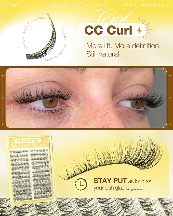 Natural Lash Clusters 8-16MM Wispy Eyelash Clusters with CC-Curly & Clear Band PestaÃÂ±as Postizas Naturales 144Pcs DIY Eyelash Extensions at Home, Easy to Wear For Daily Makeup