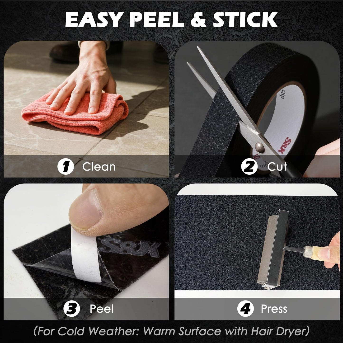 S&X Anti Slip Tape 6" x 60' Premium High Traction Non Skid Tape for Outdoor Stairs, Decks, Ramps - Waterproof & Durable