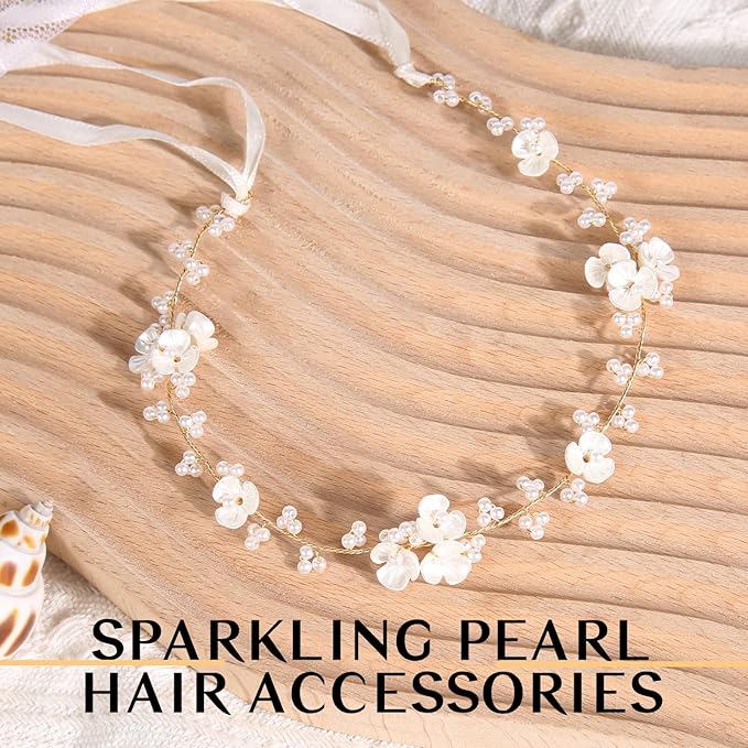 Tanfeine Flower Girl Hair Accessory, Pearl Headpiece for Girls and Women, Wedding, Birthday, Party, and First Communion