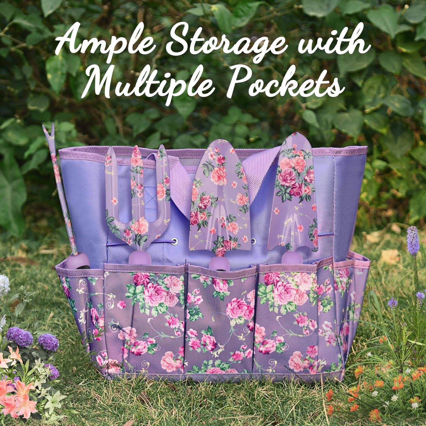 Gardening Tools, WisaKey 10 Piece Heavy Duty Purple Garden Tool Set Durable Garden Supplies Organizer Bag Garden Hand Tools Grandmother Granny for Woman Mothers