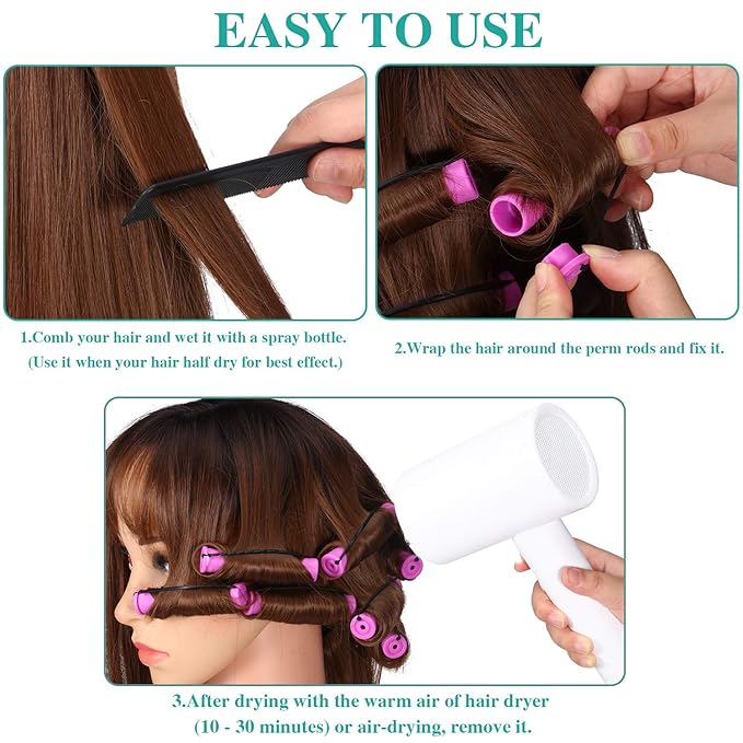 WILLBOND 60 Pcs Perm Rods for Long Hair Plastic Curl Rods Cold Wave Irons Curling Roller for Hair Styling Hairdressing Tools (0.75 Inch,Purple)