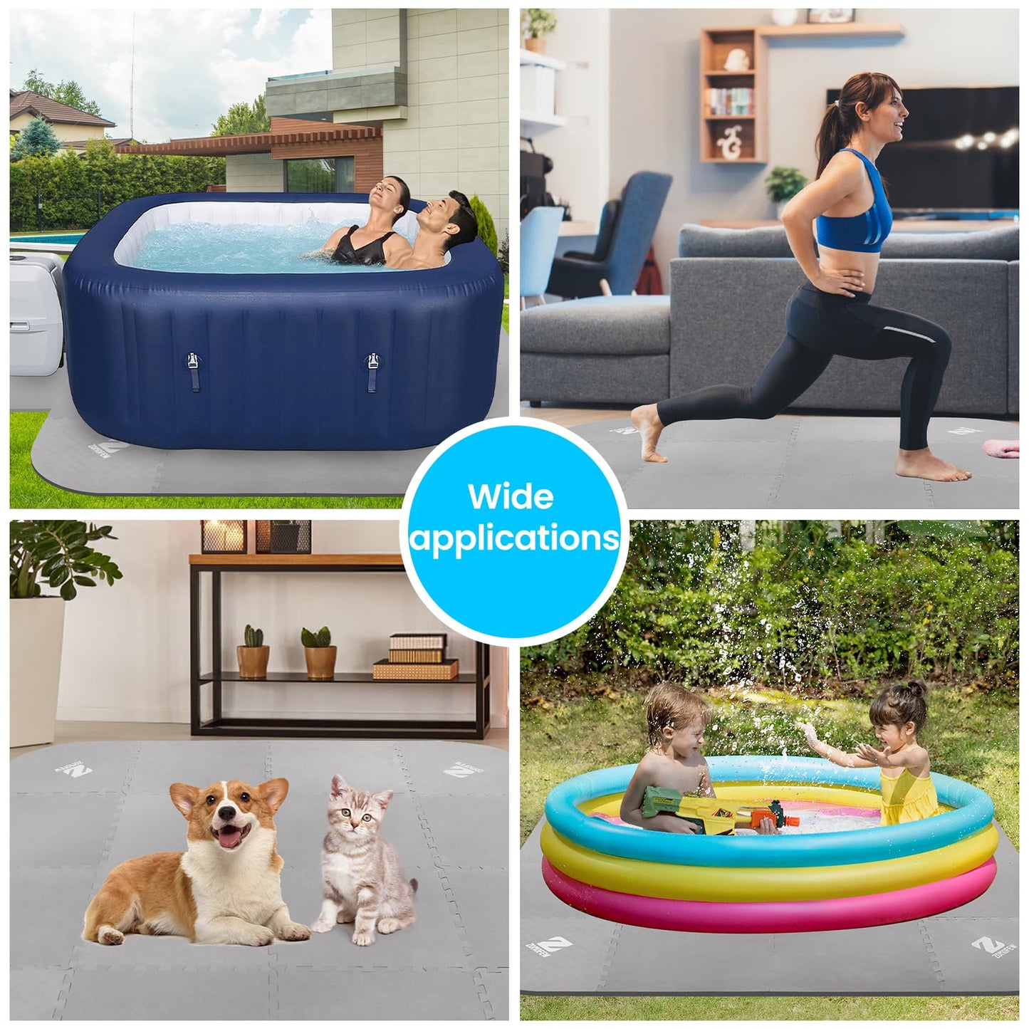 ZOMOFEW 1/2" Thickness 85IN Hot Tub Mat for Inflatable Tub,Hot Tub Pad Foundation, Upgraded Thickened Eva Foam Padding for Outdoor Hot Tubs (Square-Shaped)