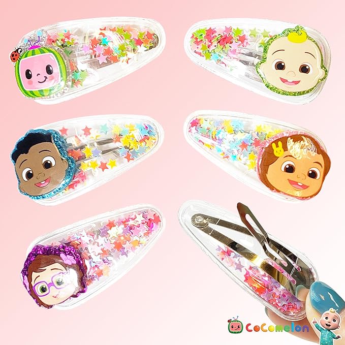 LUV HER Cocomelon Hair Clips For Girls, 6pc Magical Confetti Hair Clips with Favorite Cocomelon Character Charms, Ages 3+