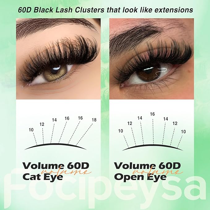 Focipeysa Lash Clusters DIY Lash Extension Kit 60P Eyelash Extension Wispy Individual Lashes Extension with Bond and Seal Glue, Lash Applicator DIY at Home for Beginner (60P 10-18MM)