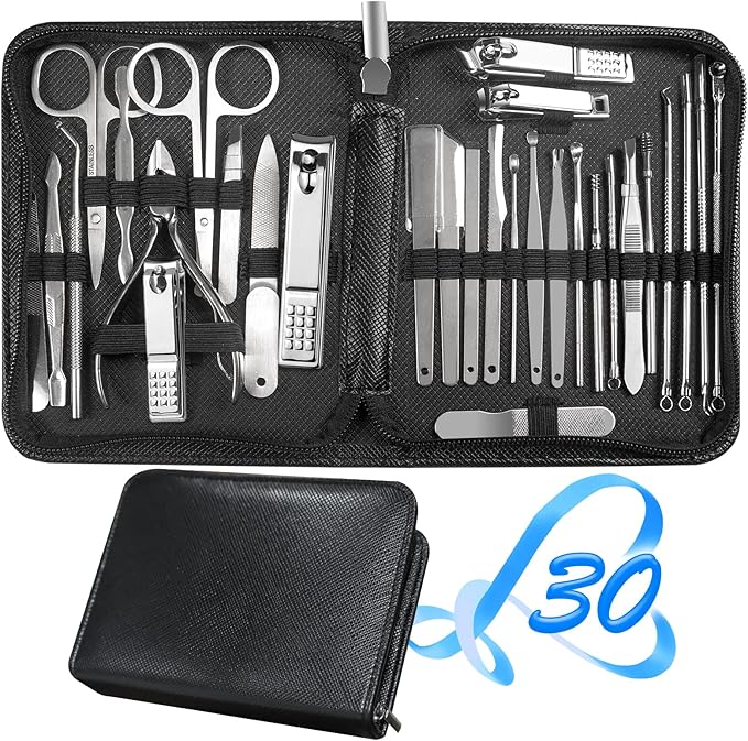 Manicure Set 30 in 1 Fingernail Clipper Set,RedFlow Nail Clippers & Toenail Clippers,Manicure Kit,Pedicure Kit,Suitable for Travel Manicure Tools,Nail Kit with Everything Profe (Black)