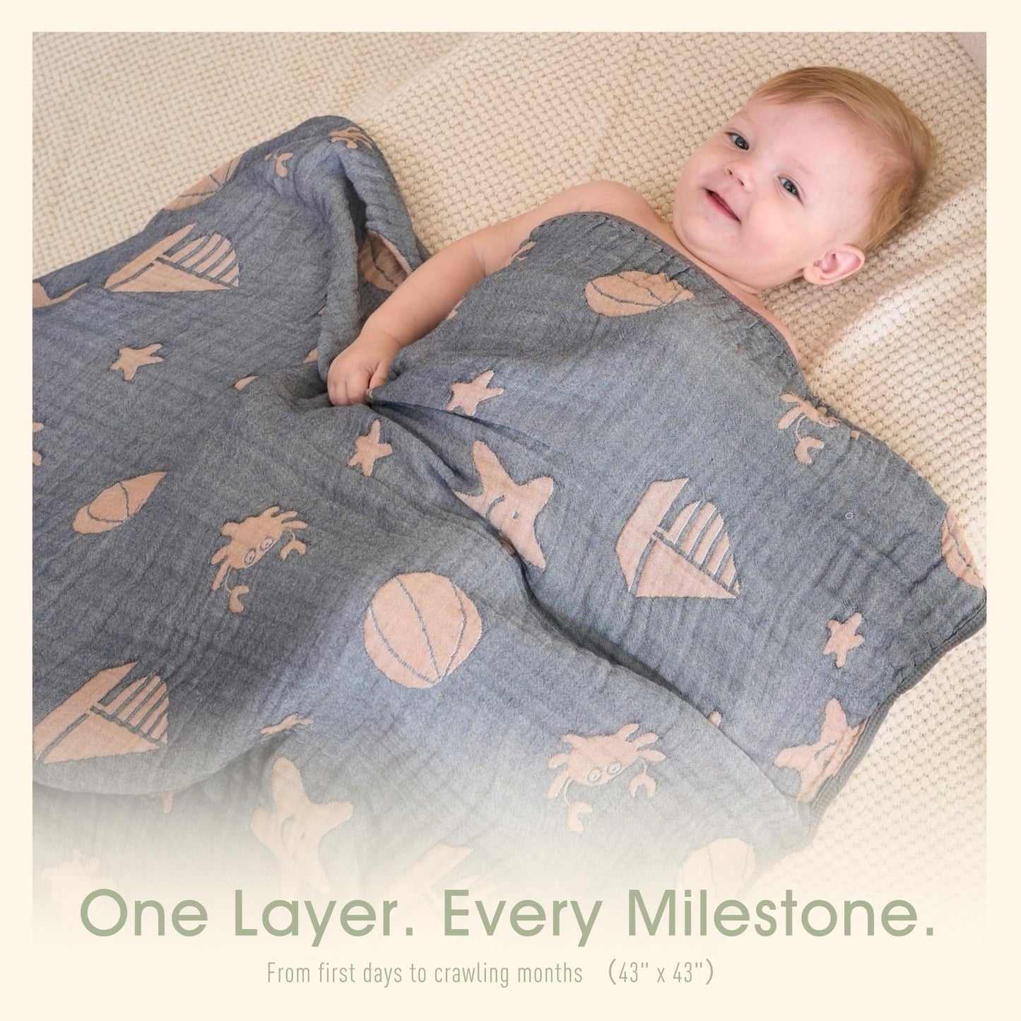 HardNok Ultra Soft Muslin Baby Blanket, A Versatile Swaddle and Crib for Babies, Toddlers, Boys, and Girls (1 Pack Ocean)