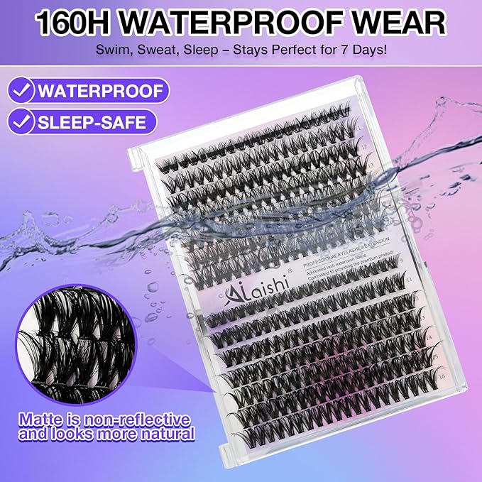 Lash Clusters, DIY Cluster Eyelash Extensions 9‑16mm, 40D+50D, 280pcs Fluffy D Curl Natural Lashes–Fake Cat Eye Wispy Individual Clusters