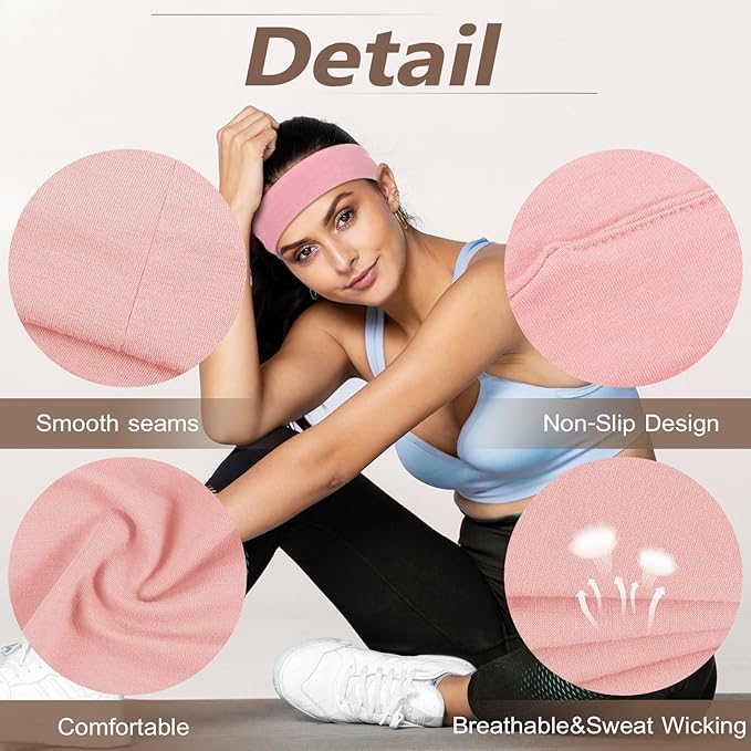 DiyJibb Headbands for Women, Stretchy Non Slip Soft Cotton Cloth Hair Bands for Sports, Workout, Yoga and Running, 7pcs