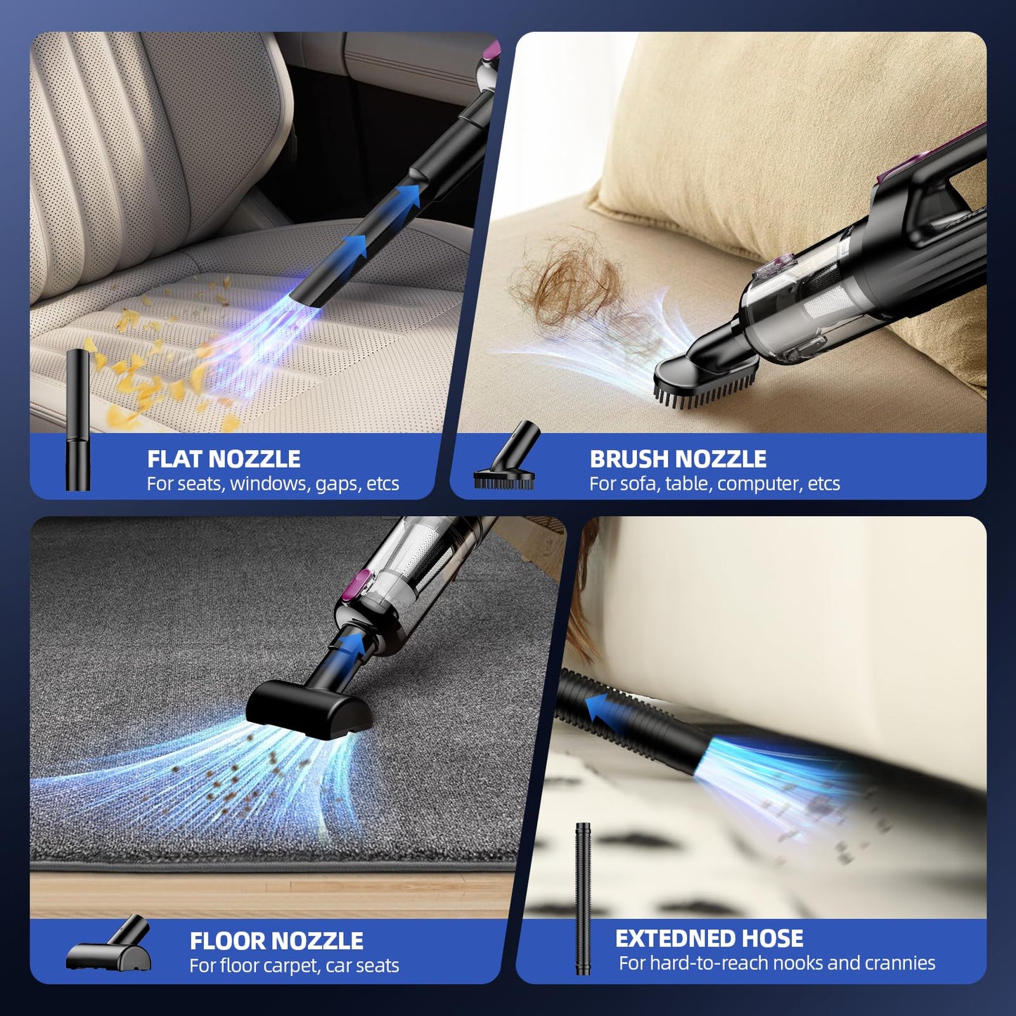 MONOZEL Cordless Handheld Vacuum Cleaner, 18000Pa 2 in 1 Car Vacuum Cleaner&Air Duster, 130W Brushless Motor with 7800mAh Battery, LED Light and Multi-Nozzles, Portable for Car, Home, Office, Pet