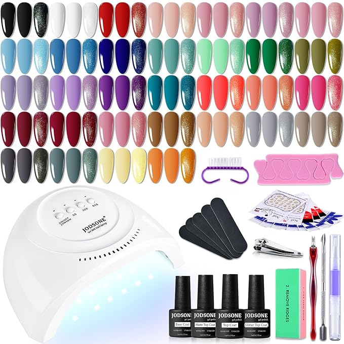 JODSONE Gel Nail Polish Kit with U V Light 36 PCS Classic Black and White Nude and Blue Purple Gel Polish Set with Manicure Tools Suitable for All Sea