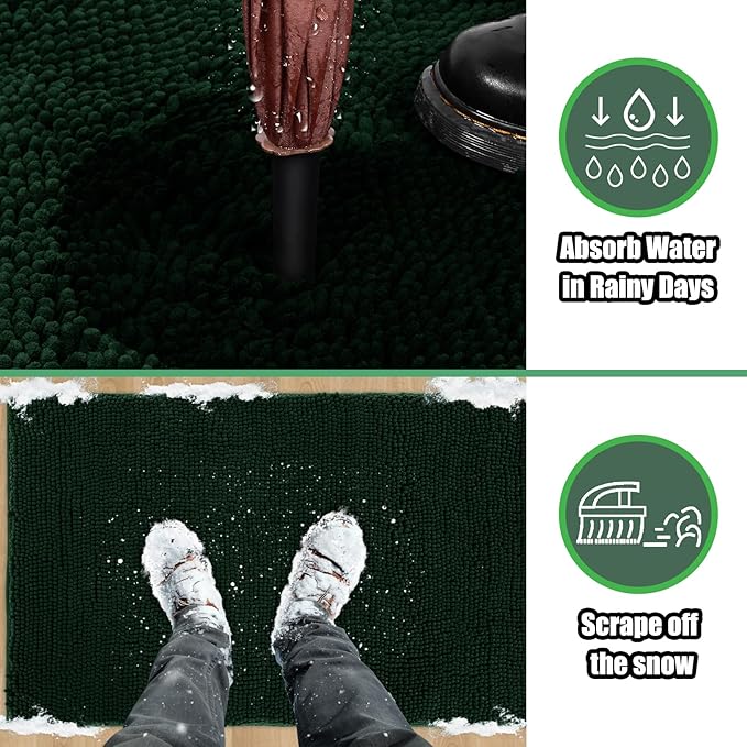 IM HOME Chenille Absorbent Outdoor Doormat 48" x 30", Washable Muddy Door Mats for Dog Non Slip Indoor Doormat Dog Mat for Muddy Paw Front Inside Doormats for Entryway Dark Green