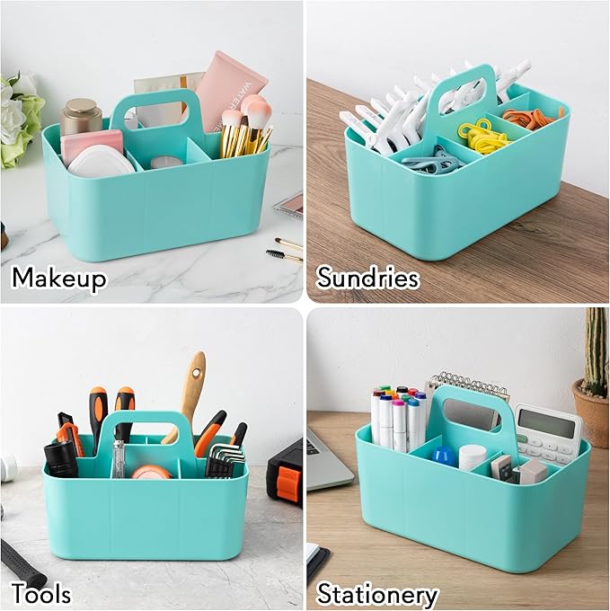 Tiawudi Multipurpose Caddy Organizer, Plastic Caddy with Handle, Stackable Desk Organizer for Stationery, Marker and Pencil, Office Supplies Organizer, Dorm Caddy