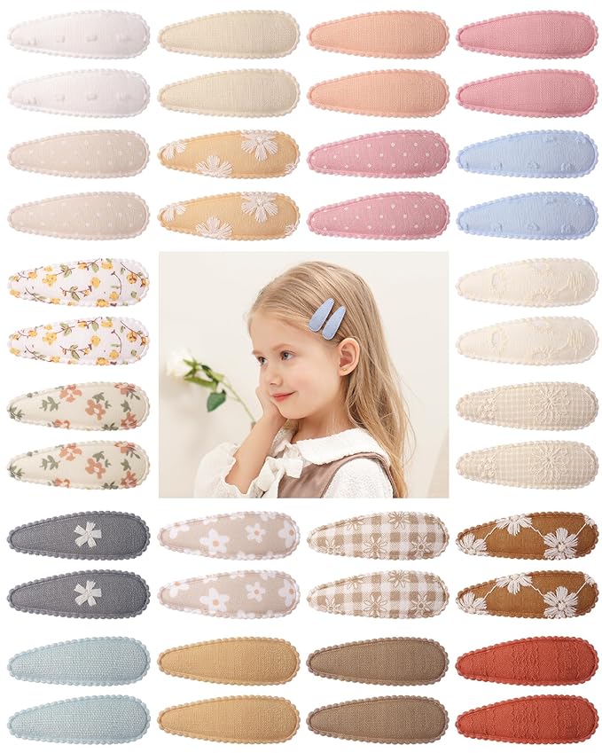 doboi 40Pcs Toddler Hair Clips Hair Barrettes Baby Girls Hair Bows Clips Floral Print Non Slip Snap Hairpins Flower Hair Clips for Girls Kids Toddler Hair Accessories