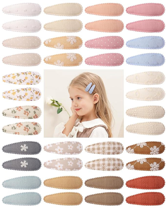doboi 40Pcs Toddler Hair Clips Hair Barrettes Baby Girls Hair Bows Clips Floral Print Non Slip Snap Hairpins Flower Hair Clips for Girls Kids Toddler Hair Accessories