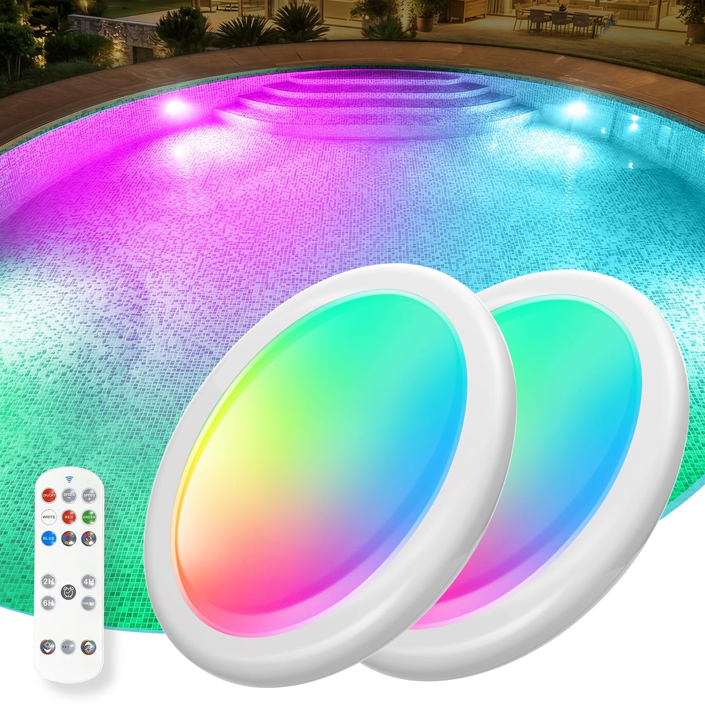Askyli Pool Lights for Above Ground Pools, Upgraded Rechargeable Dynamic Lighting Inground Pool Lights that Float w/Remote, 16H Runtimes Underwater LED Pools Light with Timer Off for Hot Tub Pond-2PC