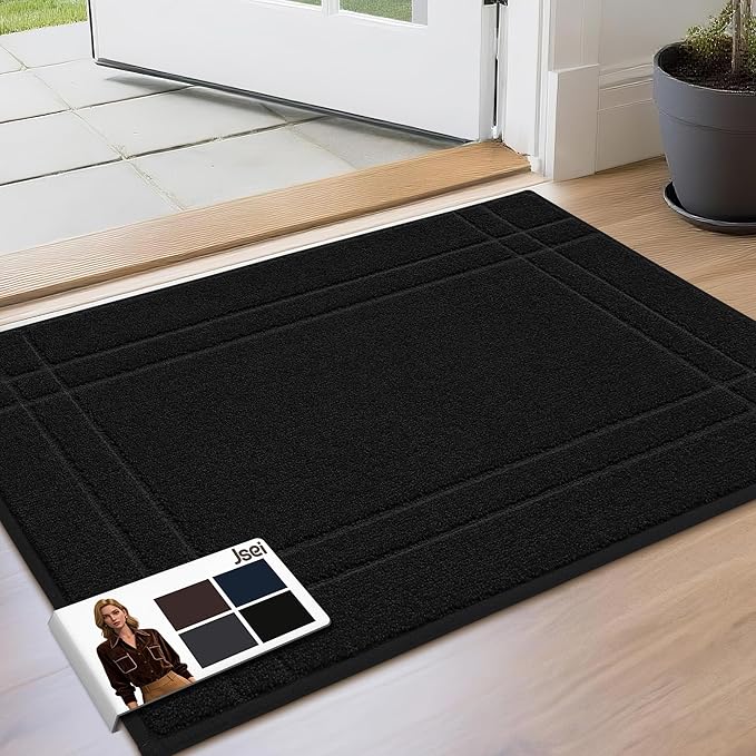 JSEI Entryway Rugs Doormat 20"x32", Non-Slip Dirt Trapper Door Mats Indoor, Washable Absorbent and Stain Resist Welcome Floor Mat for Front Door, Dog Door Mat, Dirty Wet Shoes & Paws, Black