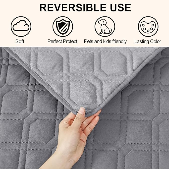Smiry Reversible Waterproof Couch Covers for Sofa, Washable Dogs Pet Couch Covers for 3 Cushion Sofa Pet Friendly, Water Resistant Furniture Protector Slipcover, Geometric (82"x102", Grey/Light Grey)