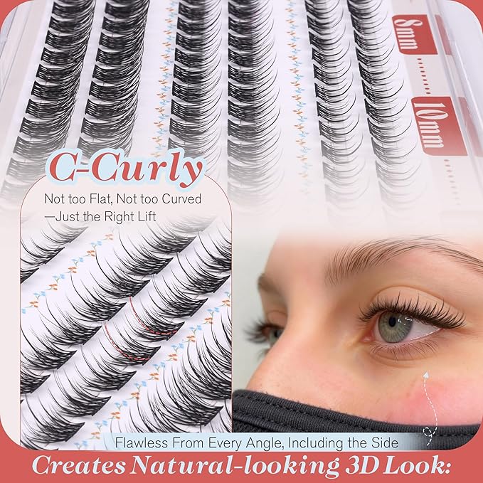 Short Lash Clusters 8-12MM Natural Eyelash Clusters C-curly Wispy Cluster Eyelash Extensions DIY Lash Extension Ultra Thin Lash BandC Cluster Lashes Individual Lashes for Beginners by Newcally