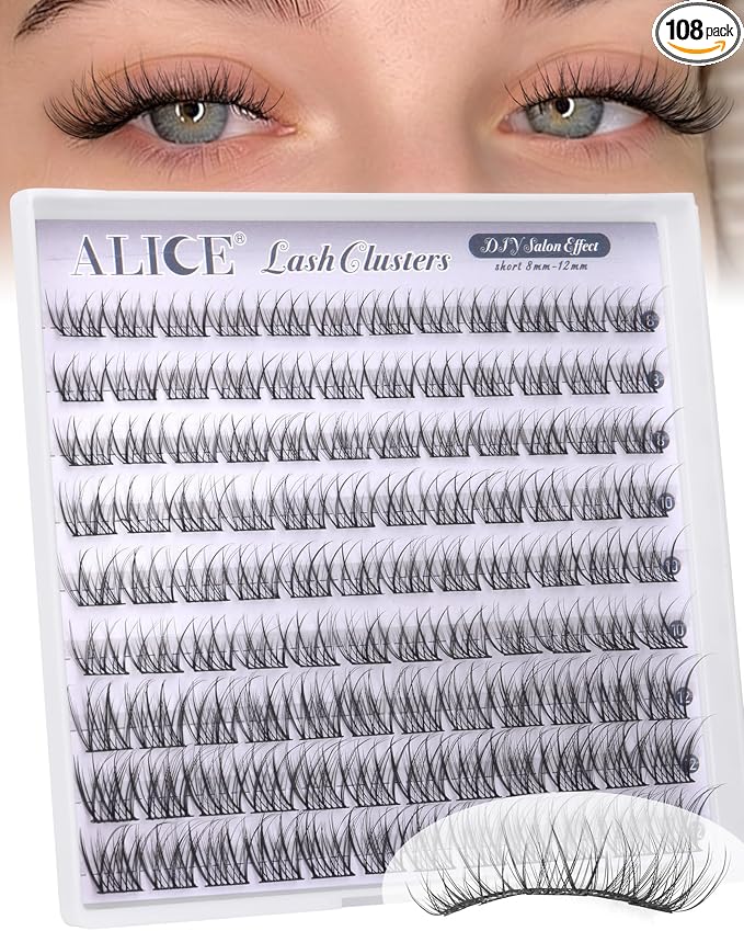 ALICE Natural Short Lash Clusters Wispy 8-12mm Cluster Eyelash Extensions Individual Lashes C-Curly DIY Lash Extensions Soft Thin Band Eyelash Clusters