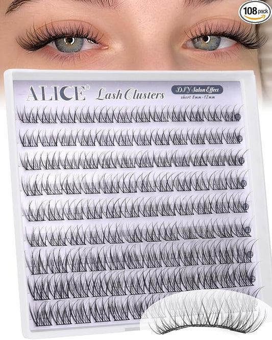 ALICE Natural Short Lash Clusters Wispy 8-12mm Cluster Eyelash Extensions Individual Lashes C-Curly DIY Lash Extensions Soft Thin Band Eyelash Clusters