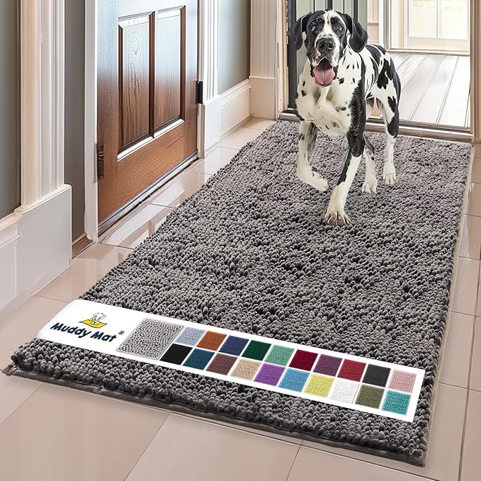 Muddy Mat® | Super Absorbent Door Mat Indoor, Microfiber Quick Dry Chenille Entryway Rug, Non-Slip Front Door Mat, Indoor Mats for Entryway, Machine Washable Pet Rug, Charcoal 36" x 120"