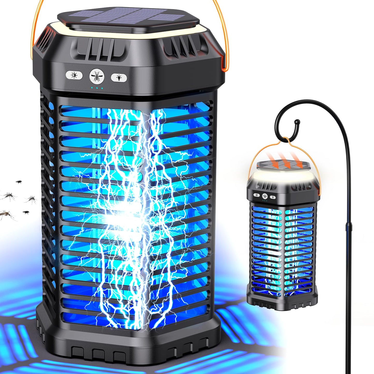 GTERT Solar Bug Zapper Outdoor â Ultra-Strong Fly & Mosquito Zapper, Solar-Powered Rechargeable Bug Zapper, Portable Cordless Insect Zapper, Foldable Adjustable Outdoor Light, IP66 Waterproof (Black)