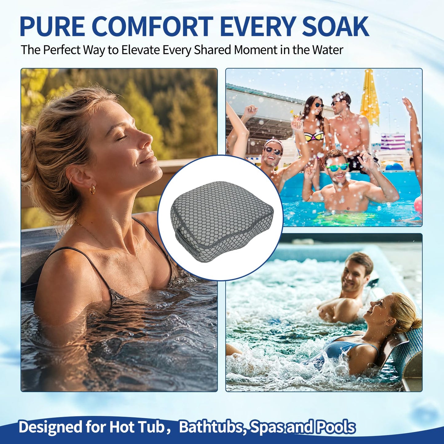 Hot Tub Booster Seat, Weighted SPA Booster Seat Cushion for Adults, 3D Air Mesh Hot Tub Seat Accssories with Non-Slip Micro Dot Bottom,Indoor or Outdoor Quick Dry Hot Tub Pillow (2 Pack-Grey)