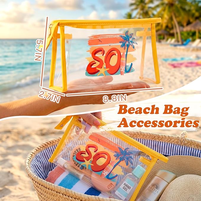 COSHAYSOO Sunscreen Bag Clear Makeup Toiletry Pouch Beach Vacation Essentials for Women Teen Girls Trip Gifts Summer Pool Travel Must Have Accessories Waterproof Stuff
