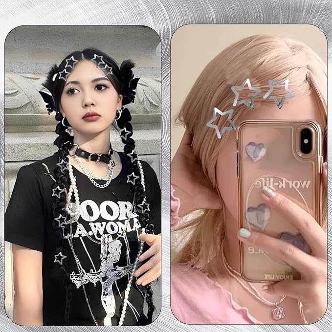 50Pcs Star Metal Hair Clips and Barrettes for Girls Women, Non-Slip Silver Hair Accessories