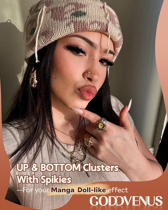 Volume Manga Lash Clusters With Spikes Wispy Cluster Eyelash Extensions Fluffy Anime Eyelashes Clusters with Bottom Lashes Clusters Fairy Individual Lash Extension (D Curve 12-18mm 213 pieces)