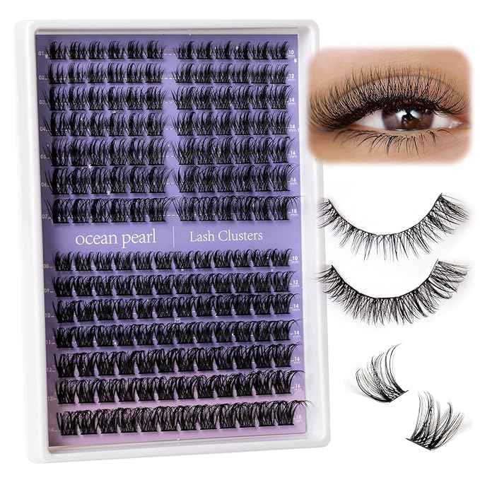 Ocean Pearl Lash Clusters Kit 168pcs,10-18mm manga/anime-inspired lashes clusters,spike-effect cluster lashes, Eyelashes,DIY Cluster Eyelash Extensions kit with lash bond+seal+remover+tweezers-M37+M30
