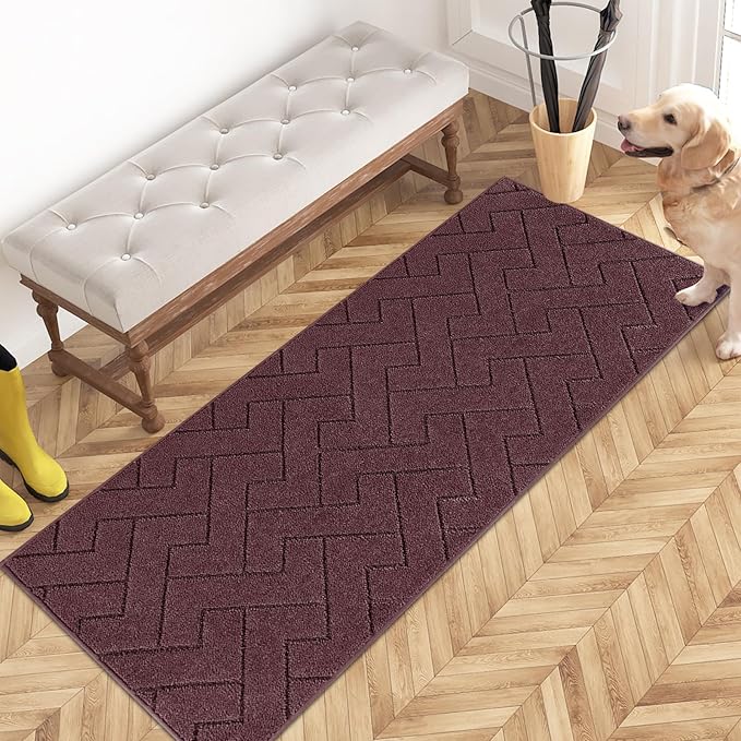 PURRUGS Dirt Trapping Door Mat 24" x 59", Non-Slip Machine Washable Entry Rug, Dog Doormat, Indoor Front Door Mat, Super Absorbent Entryway Rug for Muddy Shoes & Paws, Burgundy Red