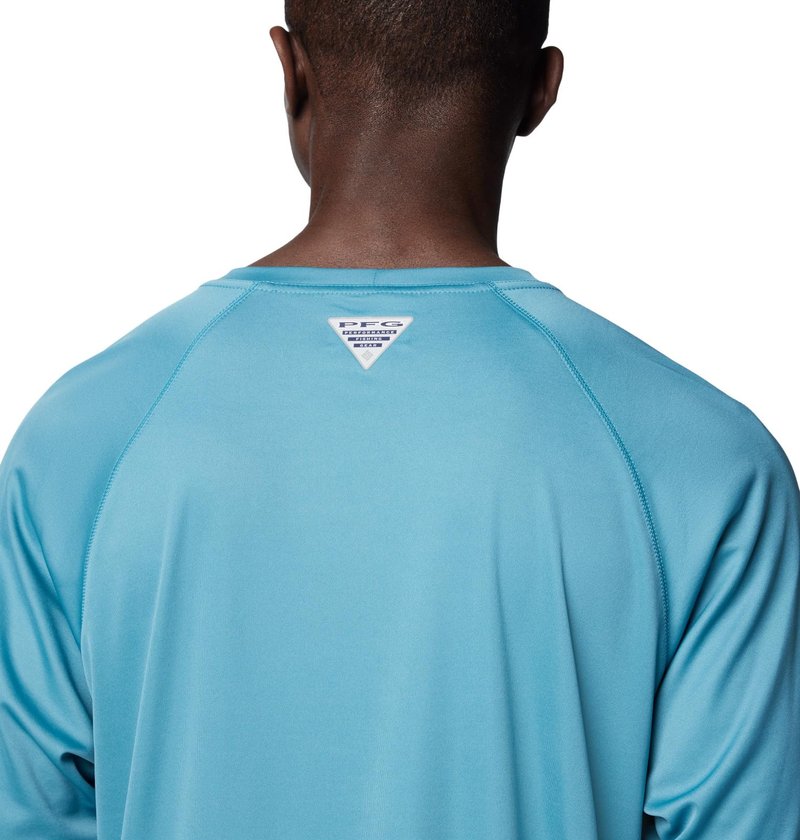 Columbia Men's Terminal Tackle Long Sleeve Fishing Shirt, Canyon Blue/ICY Morn Logo, 6X