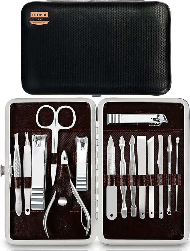 Utopia Care, Manicure Kit for Women and Men, Manicure Set with Nail Clippers, Nail Kit Includes Fingernail, Toenail Clippers,16Pcs Pedicure Kit Stocking Stuffers with Travel Case, Silver