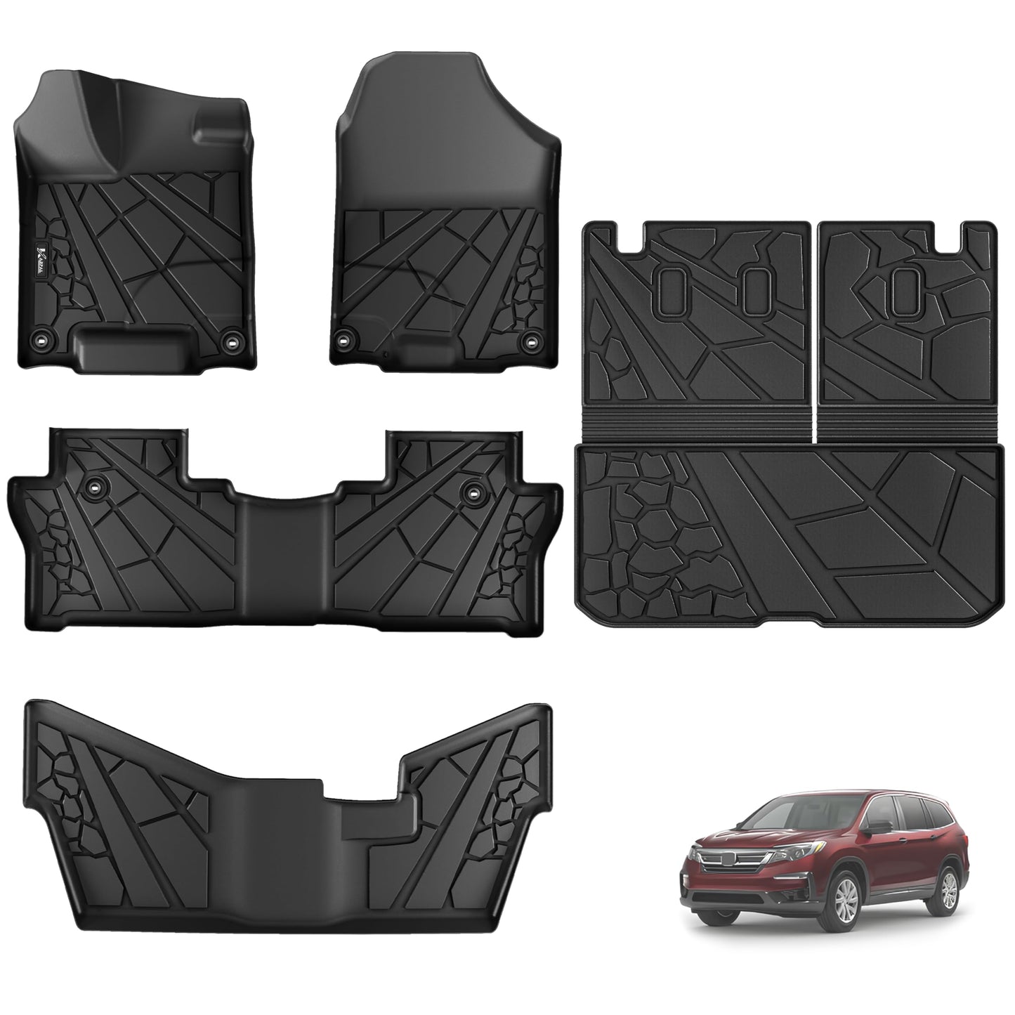KARPAL Floor Mats for Honda Pilot 2016-2022 (8 Seats, No Elite Models), All Weather Protection TPE Floor Liners Accessories Car Mats, Front & 2nd Row & Backrest Mat & Cargo Liner