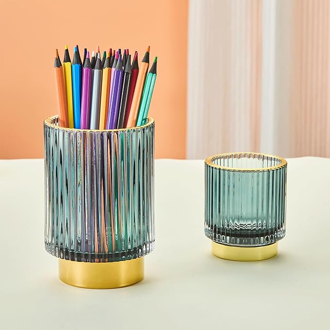 Makeup Brush Holder Organizer,Toothbrush Holders,Desk Pen Pencil Holder,Multifunctional Vintage Glass Brush Cup(A3-24-US)