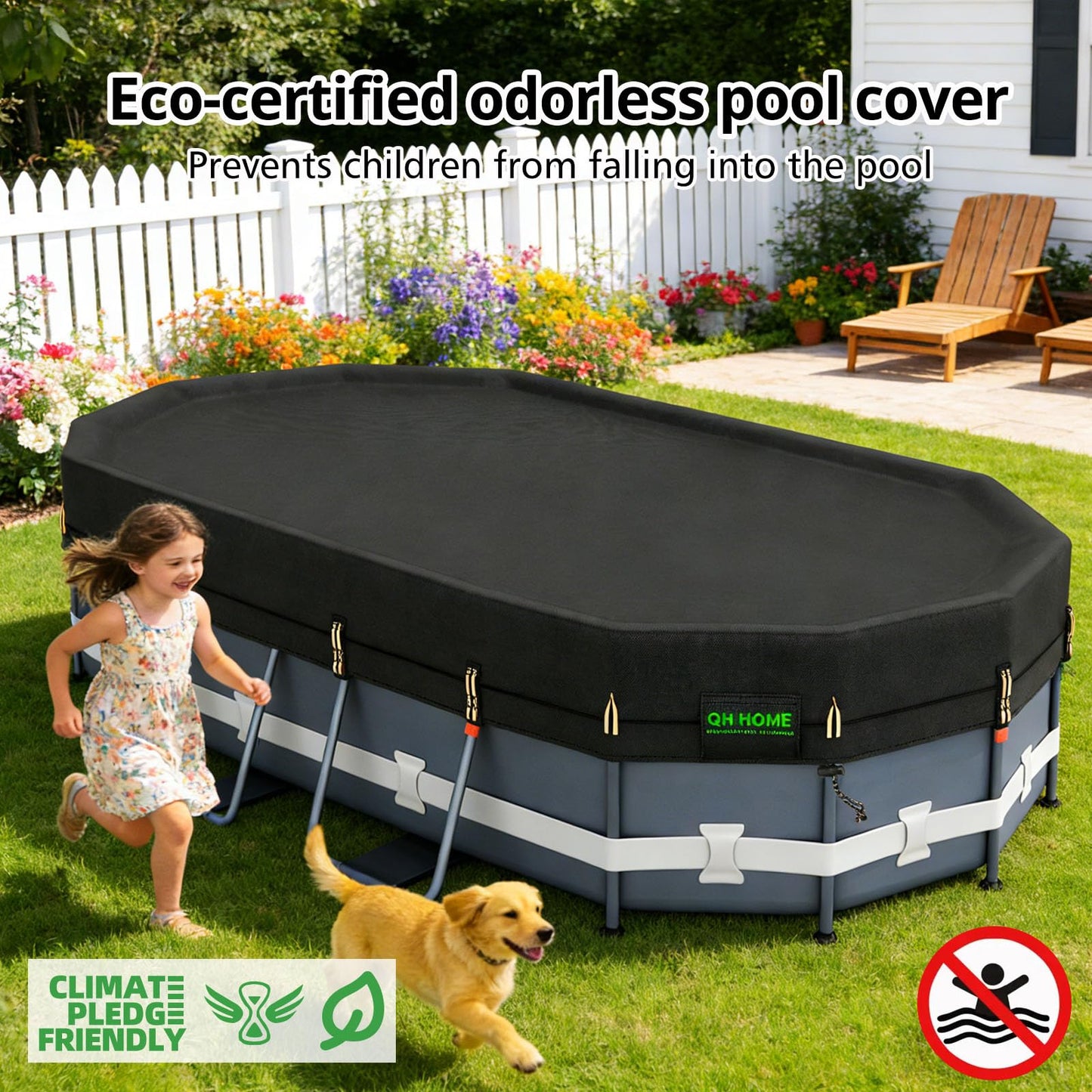 QH.HOME 550D 8.2x14 Ft Oval Pool Cover [Upgraded Tear Resistant&Quadruple Windpoof] wth Pre-Installed Patented Winch and Rope, Pool Covers for Above Ground Pools Oval-Snug Fit & Waterproof Protection