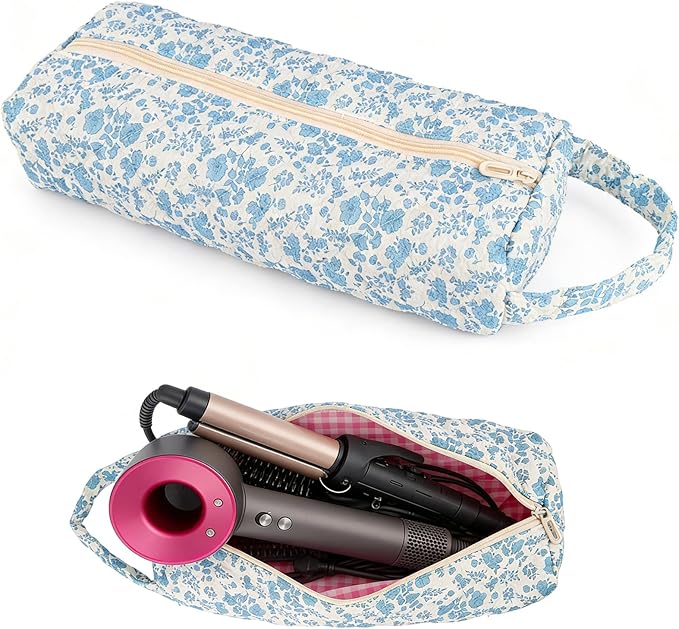 Hair Tools Travel Bag, Soft Compact Case Compatible with Dyson Airwrap & Shark Flexstyle, Curling Iron & Flat Iron Storage Organizer, 14" Portable Hair Accessories BagÃ¯Â¼ÂBlue FlowerÃ¯Â¼Â