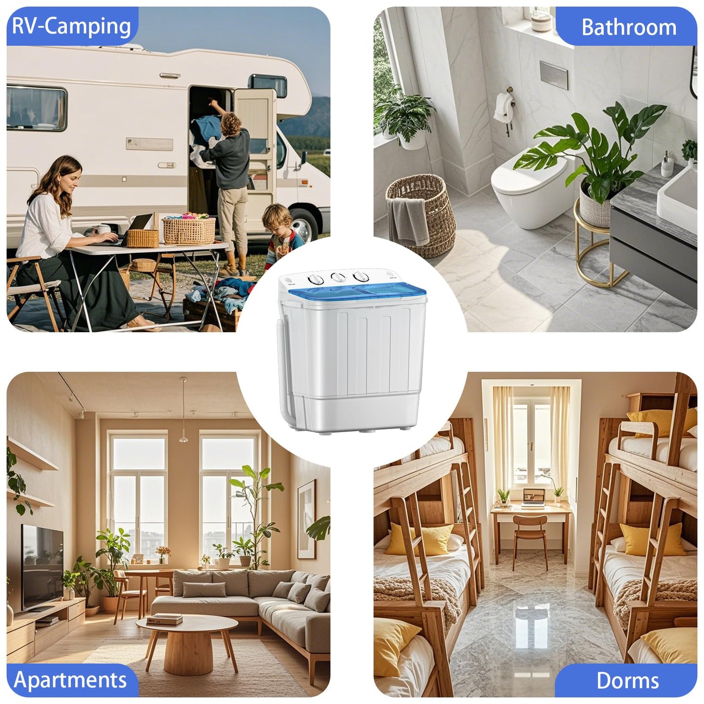 Erivess Portable Twin Tub 18lbs Washing Machine with Drying Rack, 11lbs Washer Mini Compact Laundry Machine with 7lbs Spinner, Semi-automatic Washer Combo for Dorms, Apartments