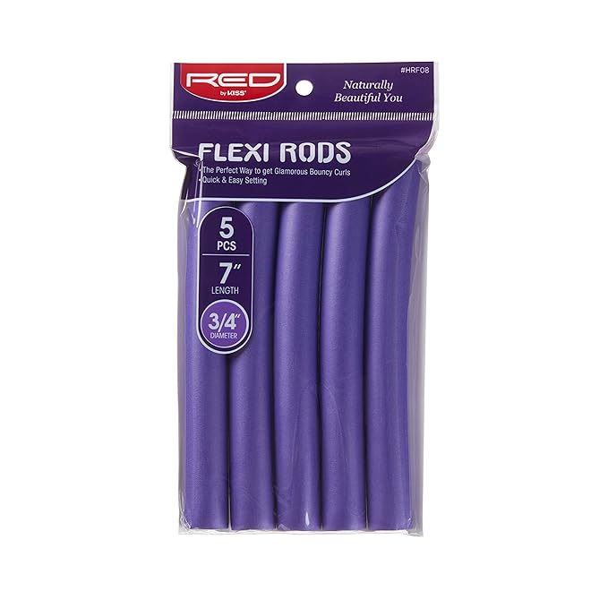 Red by Kiss Flexi Rods - Heatless Hair Curler for 90S Glamorous Bouncy Curls Beach Waves, No Slips, Sleep Styler (7" Length, 3/4" Diameter)