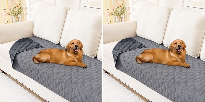 Smiry Waterproof Dog Bed Cover Blanket, Soft Reversible Pet Blanket, Washable Leakproof Cats Dogs Couch Cover for Sofa, Couch, Furniture, Plaid (30x70 Inch, Grey/Dark Grey) (Pack of 2)