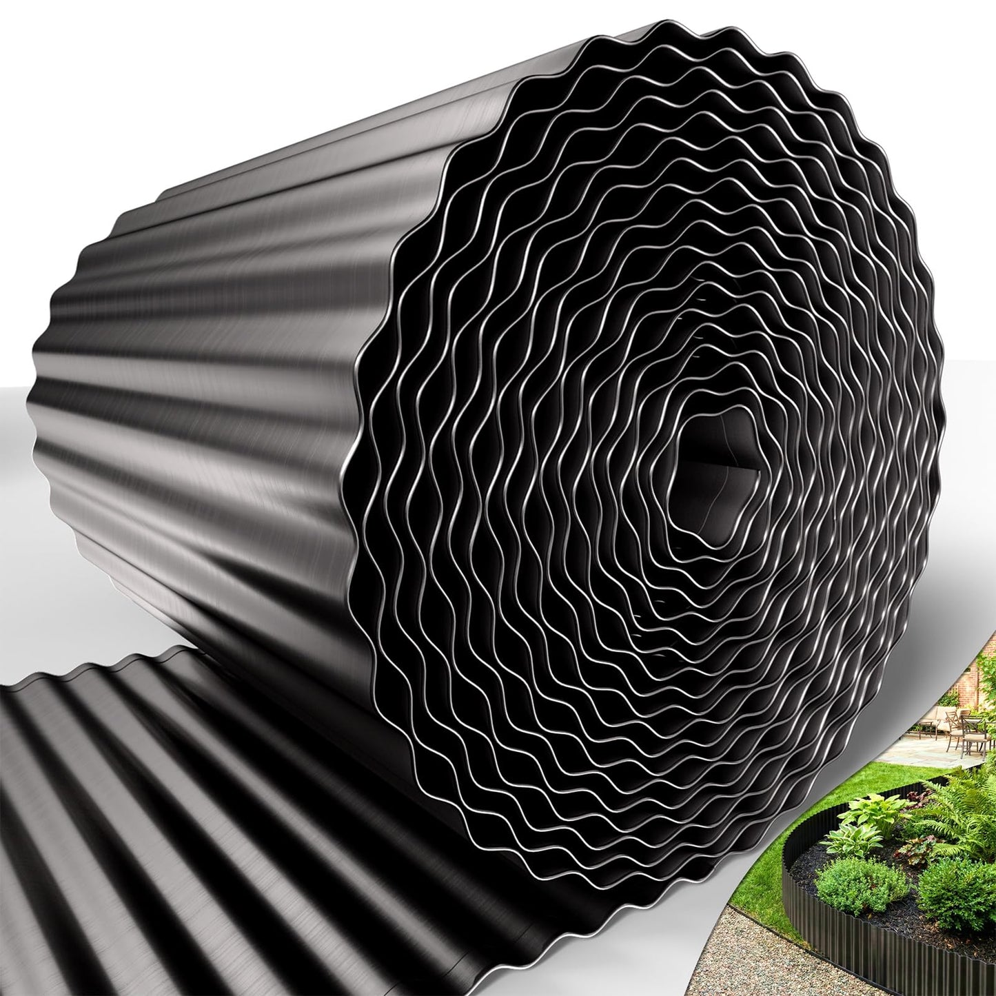 40FT x 8IN Flexible Corrugated Metal Garden Edging Roll, Rust Resistant Galvanized Steel Landscape Border, Flexible Lawn Edging for Flower Beds, Pathways & Outdoor Landscaping