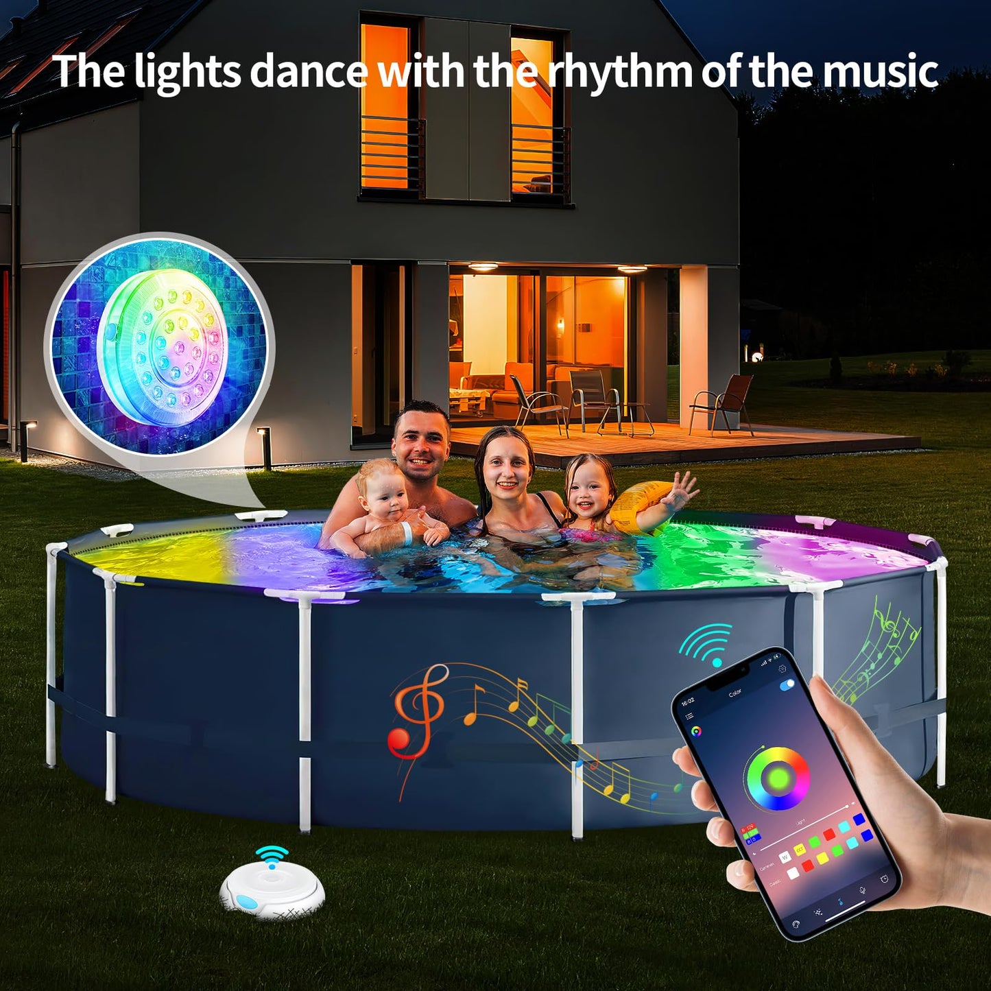 Homly Rechargeable Submersible Pool Lights with Wireless APP Control, Waterproof Underwater Smart LED Lights Controlled Multiple Lighting Modes, 4000mAh Magnets Light for Multi Scene Pool Decoration