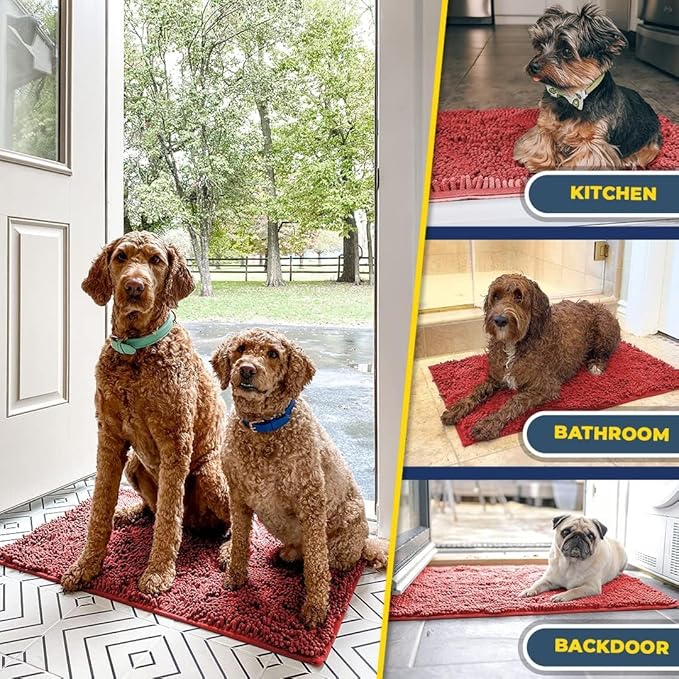 Muddy Mat® | Super Absorbent Door Mat Indoor, Microfiber Quick Dry Chenille Entryway Rug, Non-Slip Front Door Mat, Indoor Mats for Entryway, Machine Washable Pet Rug, Red 24" x 120"