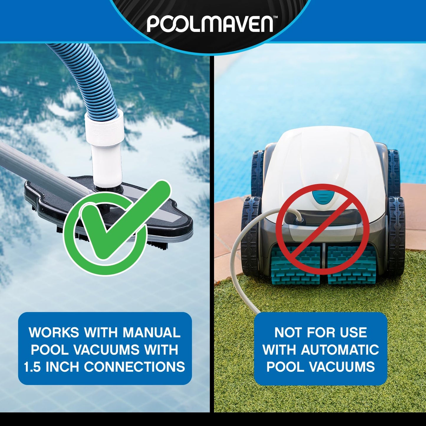 POOLMAVEN Heavy-Duty Manual Pool Vacuum Hose, 50 Ft x 1-1/2”, Kink-Free Swivel Cuff, Professional Grade Spiral-Wound Design, UV & Chemical Resistant for Inground & Above Ground Pools, Made in USA